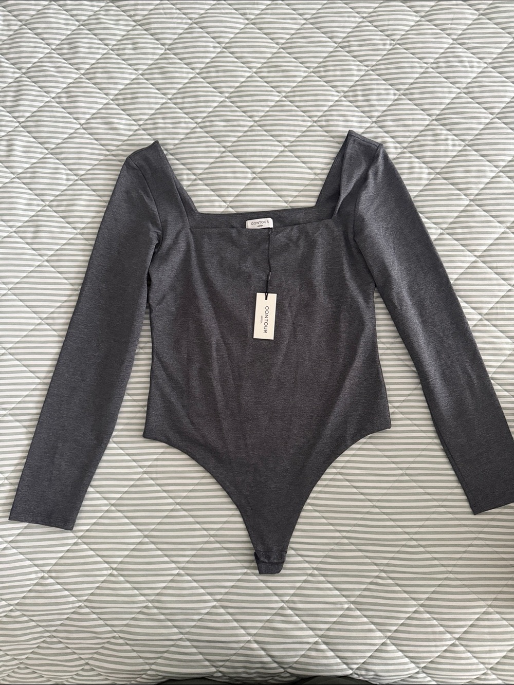 Aritzia Long-Sleeve Square Neck Bodysuit - Charcoal